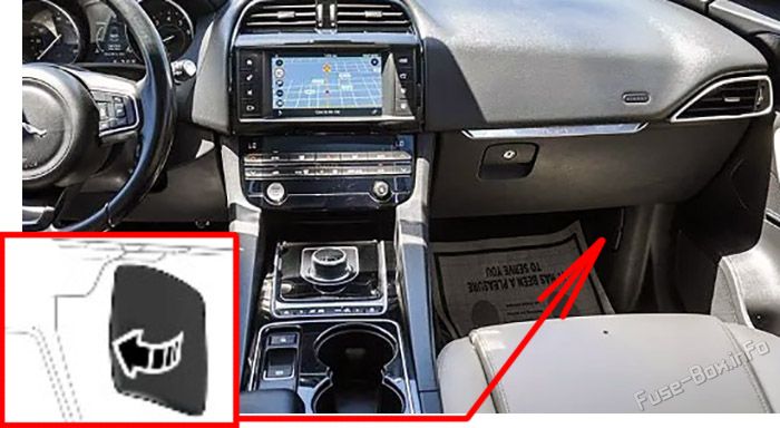 Location of the fuses in the passenger compartment: Jaguar F-Pace (2016-2020)