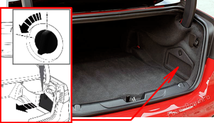 Location of the fuses in the trunk: Jaguar XE (X760; 2021-2024)