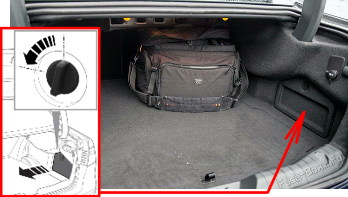 Location of the fuses in the trunk: Jaguar XF Sedan (X260; 2021-2024)