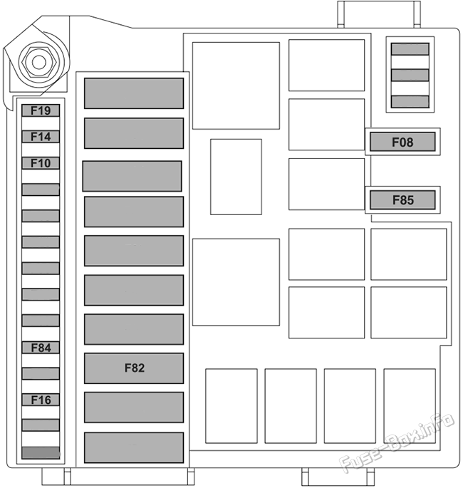 Under-hood fuse box diagram: Lancia Ypsilon (2016, 2017, 2018, 2019, 2020)