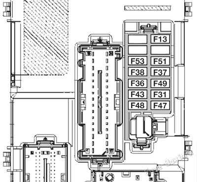 Instrument panel fuse box diagram: Lancia Ypsilon (2016, 2017, 2018, 2019, 2020)
