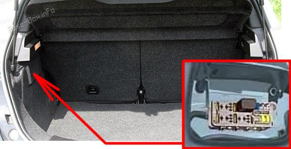 Location of the fuses in the trunk: Lancia Ypsilon (2016-2020)