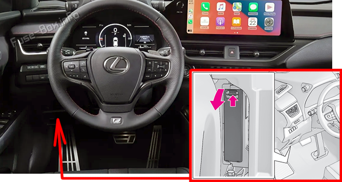 Location of the fuses in the passenger compartment (LHD): Lexus UX200 / UX250h / UX300h (2019-2025)