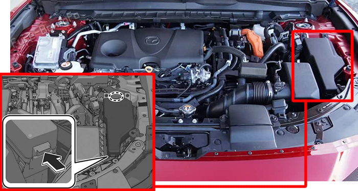 Расположение предохранителей в моторном отсеке: Mazda CX-50 Hybrid (2025-2026)