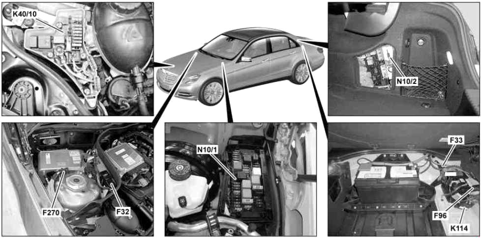 Расположение блоков предохранителей и реле Mercedes-Benz E-Class W212 2009-2016 - схема 1