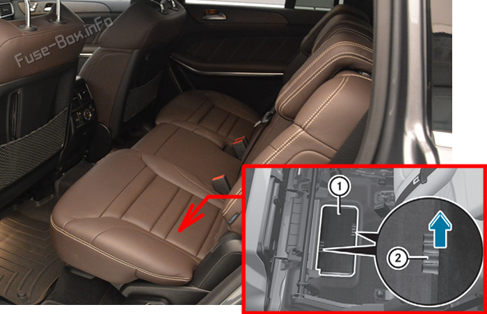 Расположение заднего блока предохранителей: Mercedes-Benz GLS (X166; 2016-2019)