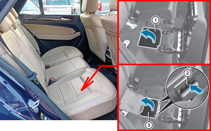 Расположение заднего блока предохранителей: Mercedes-Benz M-Class (ML) (W166; 2012-2014)