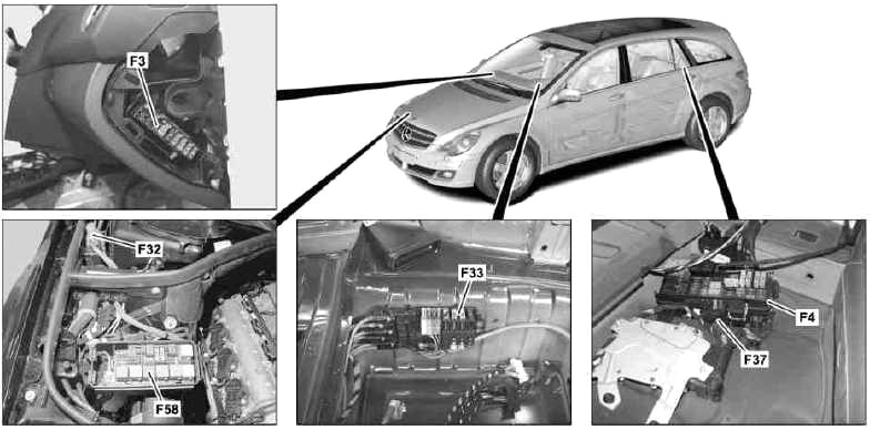 Расположение блоков предохранителей и реле Mercedes-Benz R-Class W251 2006-2012 - схема 1