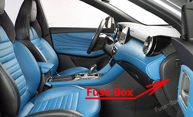 Location of the fuses in the passenger compartment: MG eHS (2020-2023)