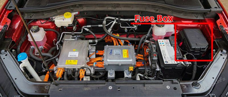 Location of the fuses in the front compartment: MG ZS EV (2022, 2023, 2024)