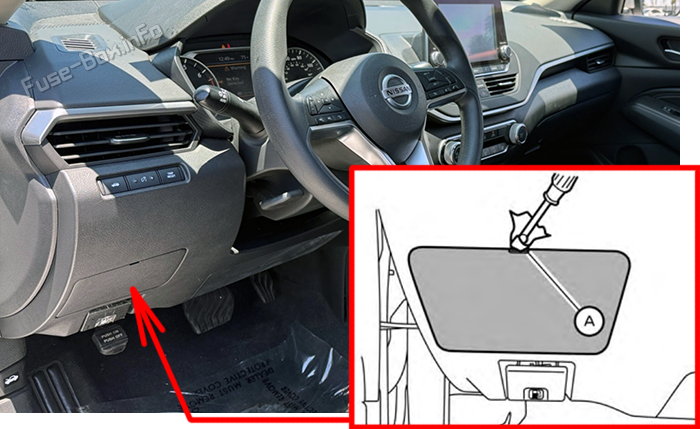 Расположение предохранителей в салоне Nissan Altima (L34; 2019-2025)