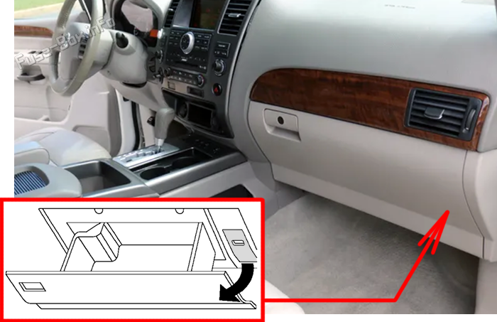 Расположение предохранителей в салоне Nissan Armada (TA60; 2008-2015)