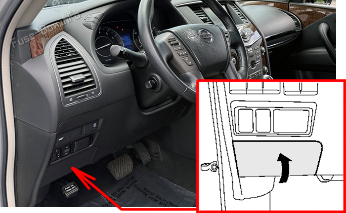 Расположение предохранителей в салоне Nissan Armada (Y62; 2017-2024)