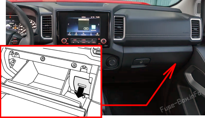 Расположение предохранителей в салоне Nissan Frontier (D41; 2022-2025)