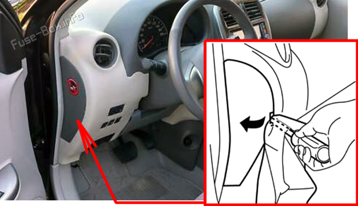 Расположение предохранителей в салоне: Nissan Micra (K13; 2011-2022)