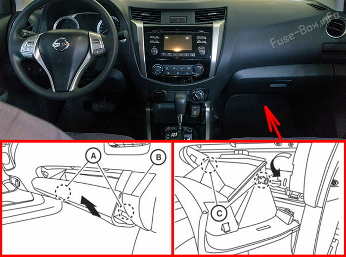 Расположение предохранителей в салоне: Nissan Navara / Frontier NP300 (D23; 2015-2024)
