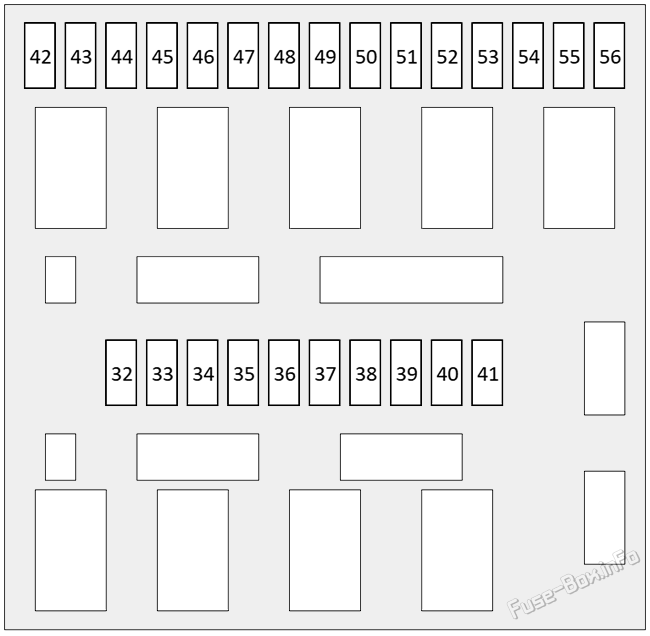 Схема блока предохранителей №1 под капотом Nissan Sentra (B16; 2007-2012 годы)