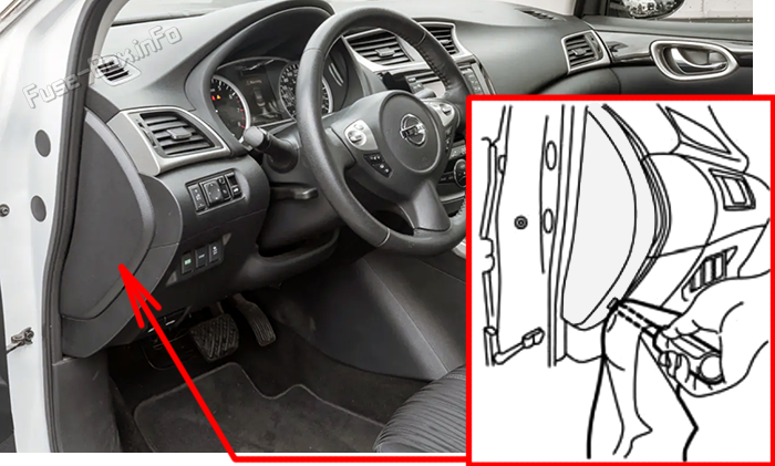 Расположение предохранителей в салоне Nissan Sentra (B17; 2013–2019)