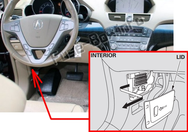 Расположение блоков предохранителей и реле Предохранители и реле Acura MDX YD2 2007-2013 - схема 1