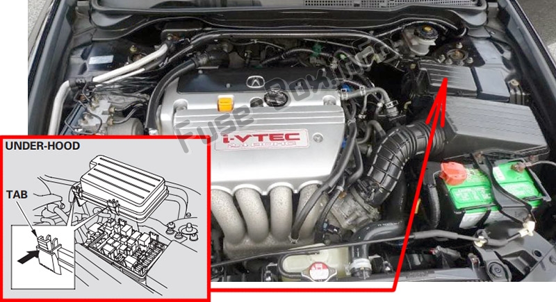 Расположение блоков предохранителей и реле Предохранители и реле Acura TSX CL9 2004-2008 - схема 1