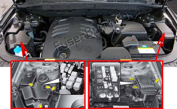 Расположение блоков предохранителей и реле Предохранители и реле Hyundai Veracruz ix55 (2007-2012) - схема 2