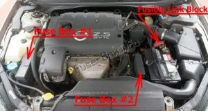 Расположение блоков предохранителей и реле Предохранители и реле Nissan Altima (L31; 2002-2006) - схема 2