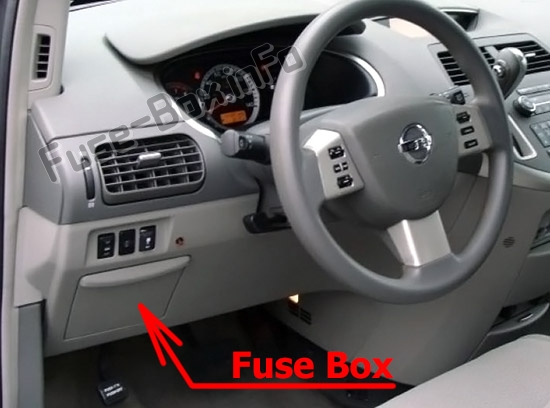 Расположение блоков предохранителей и реле Предохранители и реле Nissan Quest (V42; 2004-2009) - схема 1