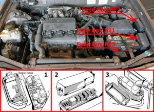 Расположение блоков предохранителей и реле Предохранители и реле Toyota Avalon (XX10; 1995-1999) - схема 3