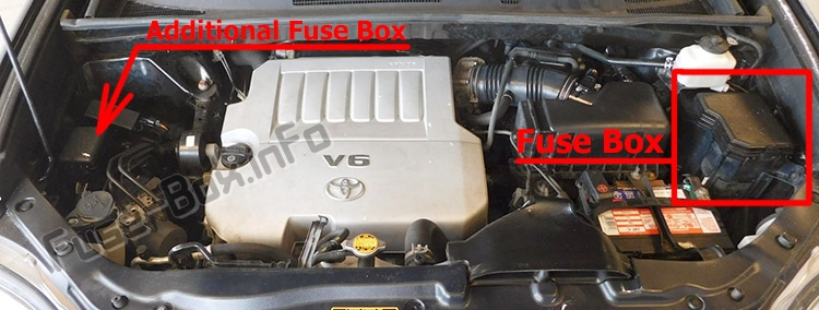 Расположение блоков предохранителей и реле Предохранители и реле Toyota Highlander (XU40; 2008-2013) - схема 2