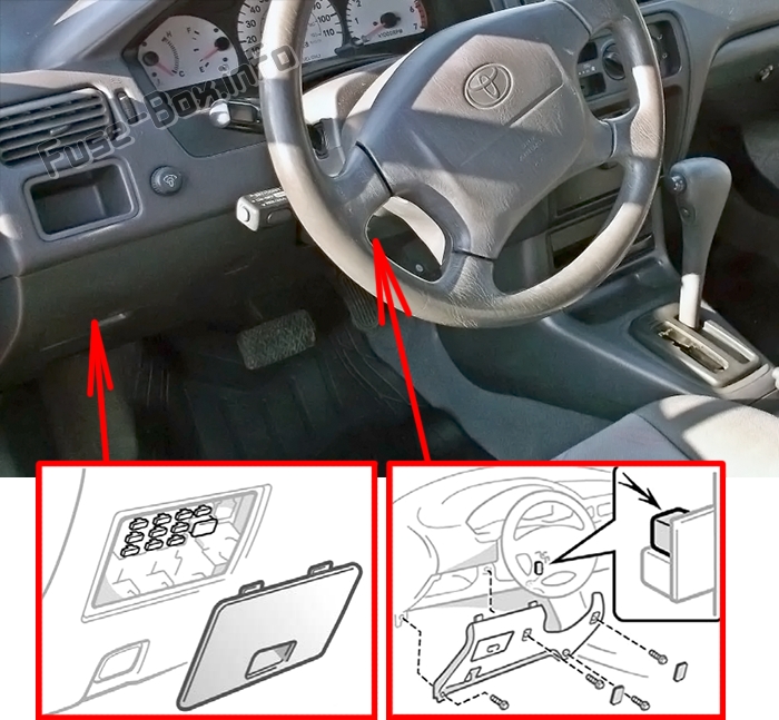 Расположение блоков предохранителей и реле Предохранители и реле Toyota Paseo (L50; 1995-1999) - схема 1