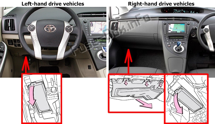 Расположение блоков предохранителей и реле Предохранители и реле Toyota Prius (XW30; 2010-2015) - схема 1
