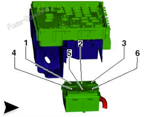 Relays under E-box low: SEAT Alhambra (2010-2020)