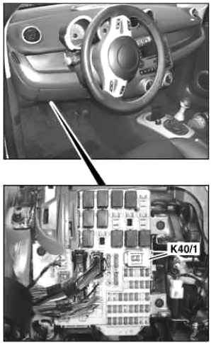 Расположение блоков предохранителей и реле Smart Forfour 2004-2006 - схема 1
