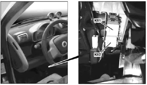 Расположение блоков предохранителей и реле Smart Fortwo 2007-2015 - схема 5 Расположение блоков предохранителей и реле Smart Fortwo 2007-2015 - схема 5