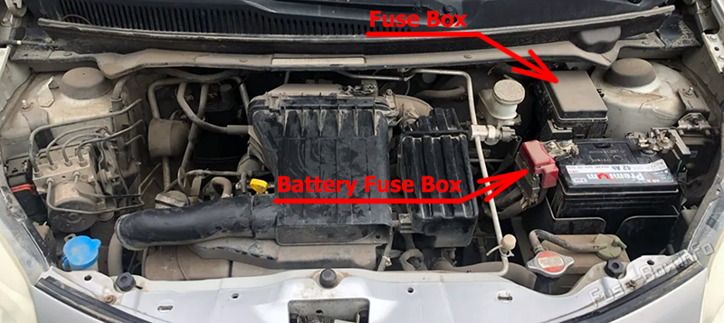 Расположение предохранителей in the engine compartment: Suzuki Alto (2009-2014)