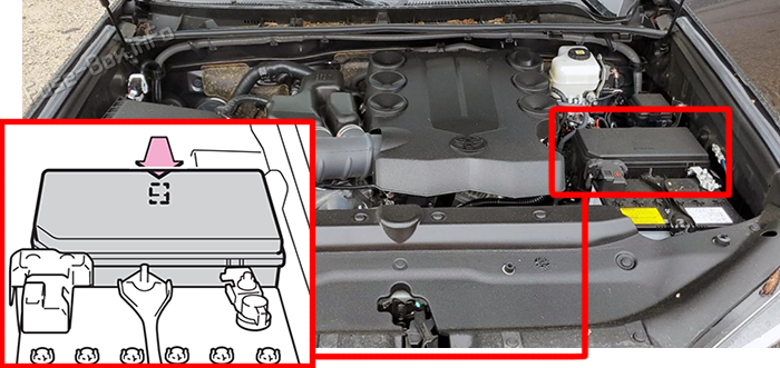 Расположение предохранителей in the engine compartment: Toyota 4Runner (N280; 2020-2024)