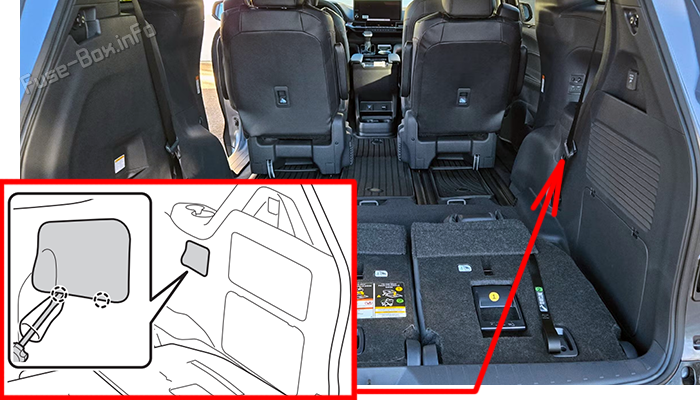 Расположение предохранителей в багажном отсеке: Toyota Sienna (XL40; 2021-2024)