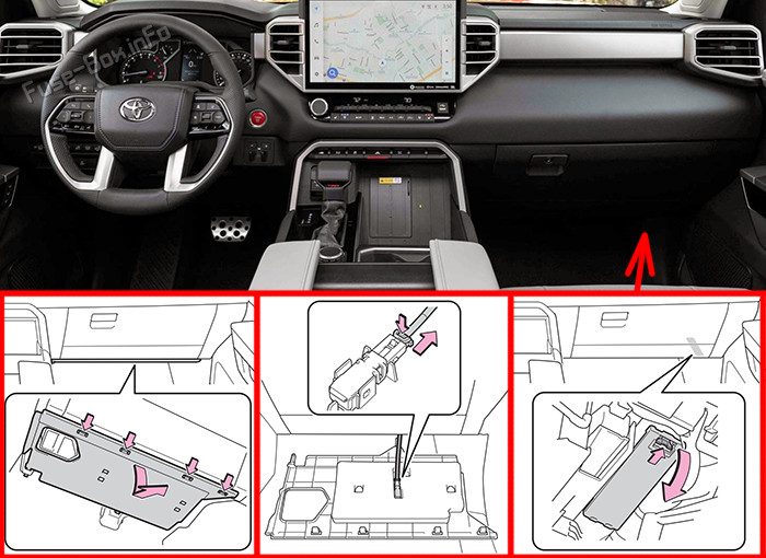 Расположение предохранителей в салоне: Toyota Tundra (2022-2025)
