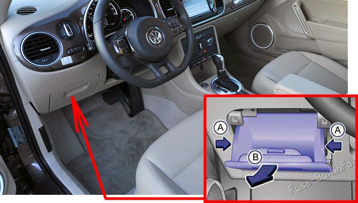 Расположение предохранителей в салоне Volkswagen Beetle A5 (2011-2019)