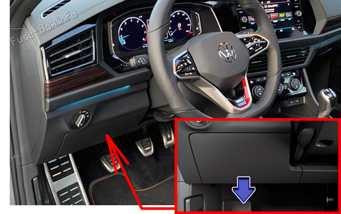 Расположение предохранителей в салоне: Volkswagen Jetta (2022, 2023)