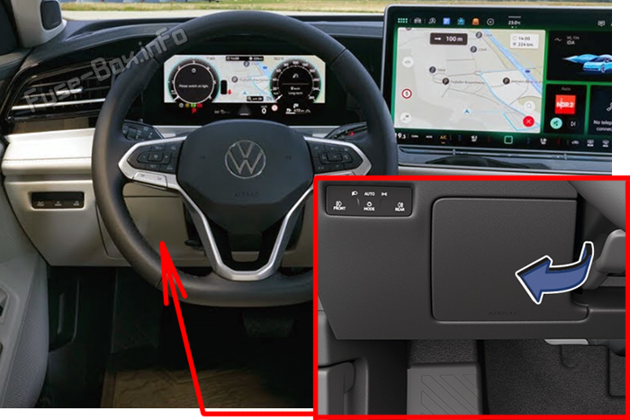 Расположение предохранителей в салоне (левый руль): Volkswagen Passat B9 (2024-2025)