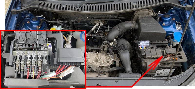 Расположение предохранителей в моторном отсеке: Volkswagen Polo (2002-2009)
