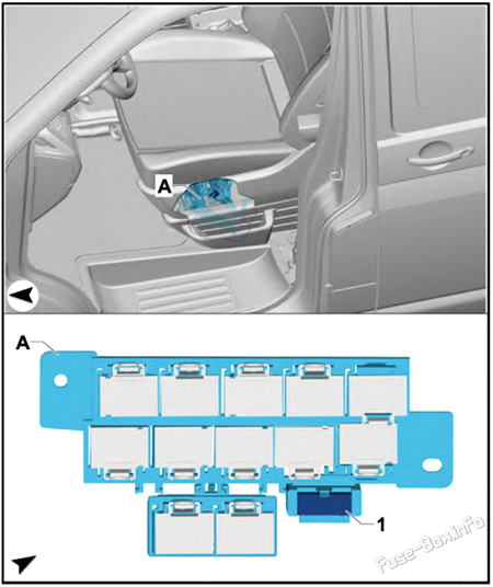 Предохранитель 31 в держателе H: Volkswagen Transporter T6 (2016, 2017, 2018, 2019)
