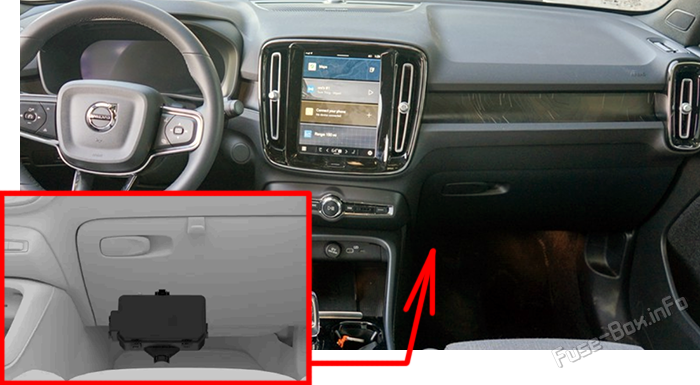 Расположение предохранителей в салоне: Volvo C40 Recharge / EC40 (2022-2026)