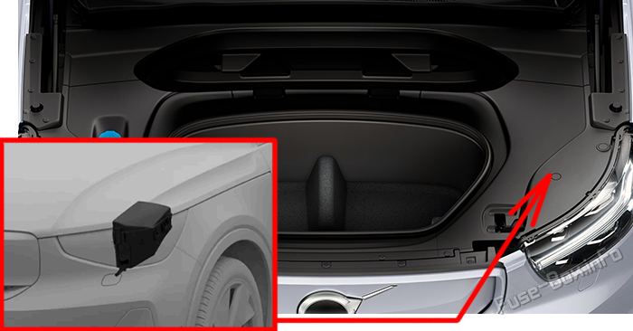 Расположение предохранителей в переднем отсеке: Volvo XC40 Recharge Pure Electric / EX40 (2021-2026)